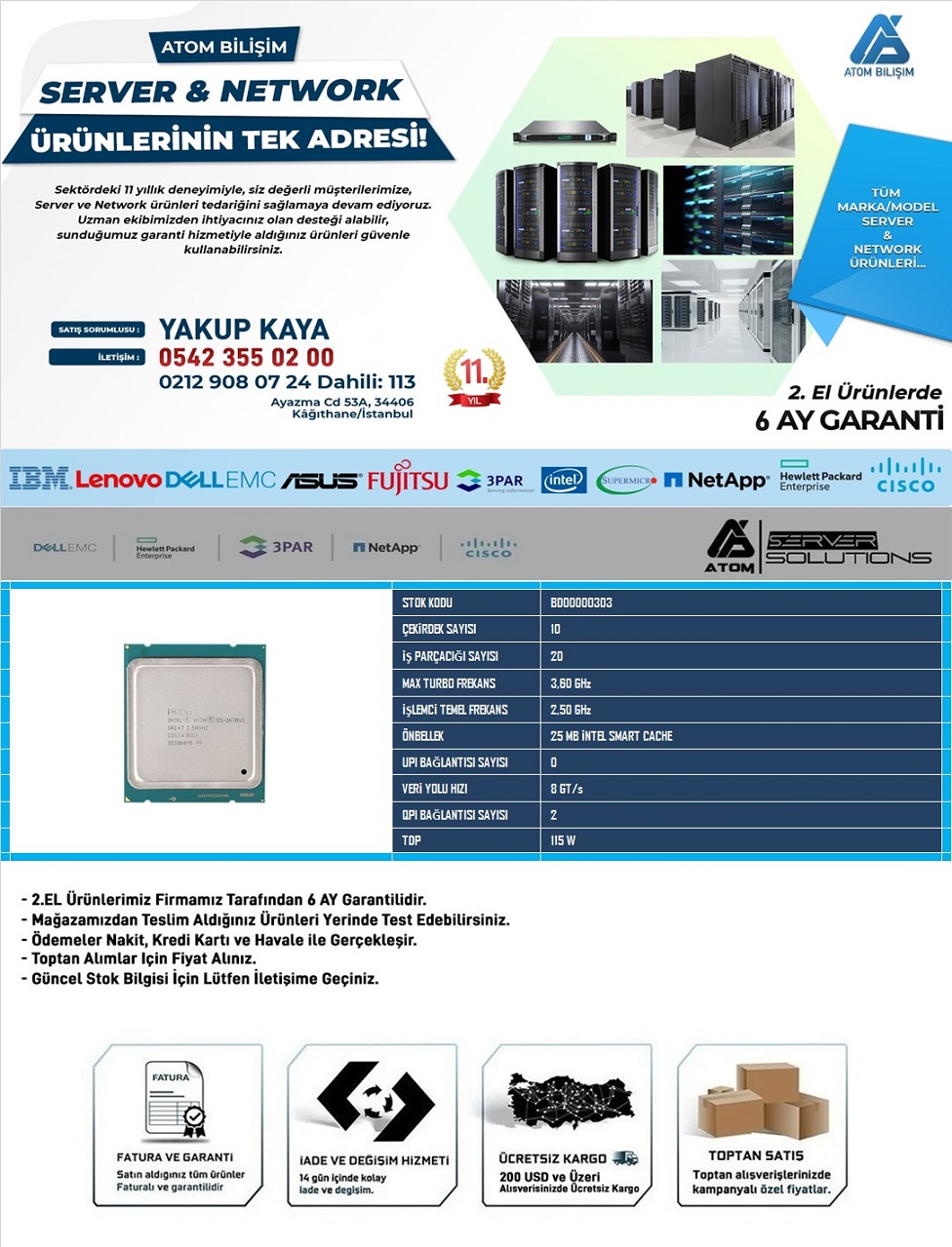 2.EL CPU SERVER E5-2670 V2 2.50 GHz 10 CORE 20T 25MB CACHE LGA2011